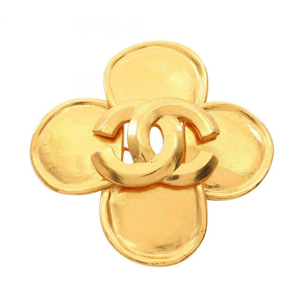 Chanel Coco Mark Clover Brooch Pin Gold #329050C68B